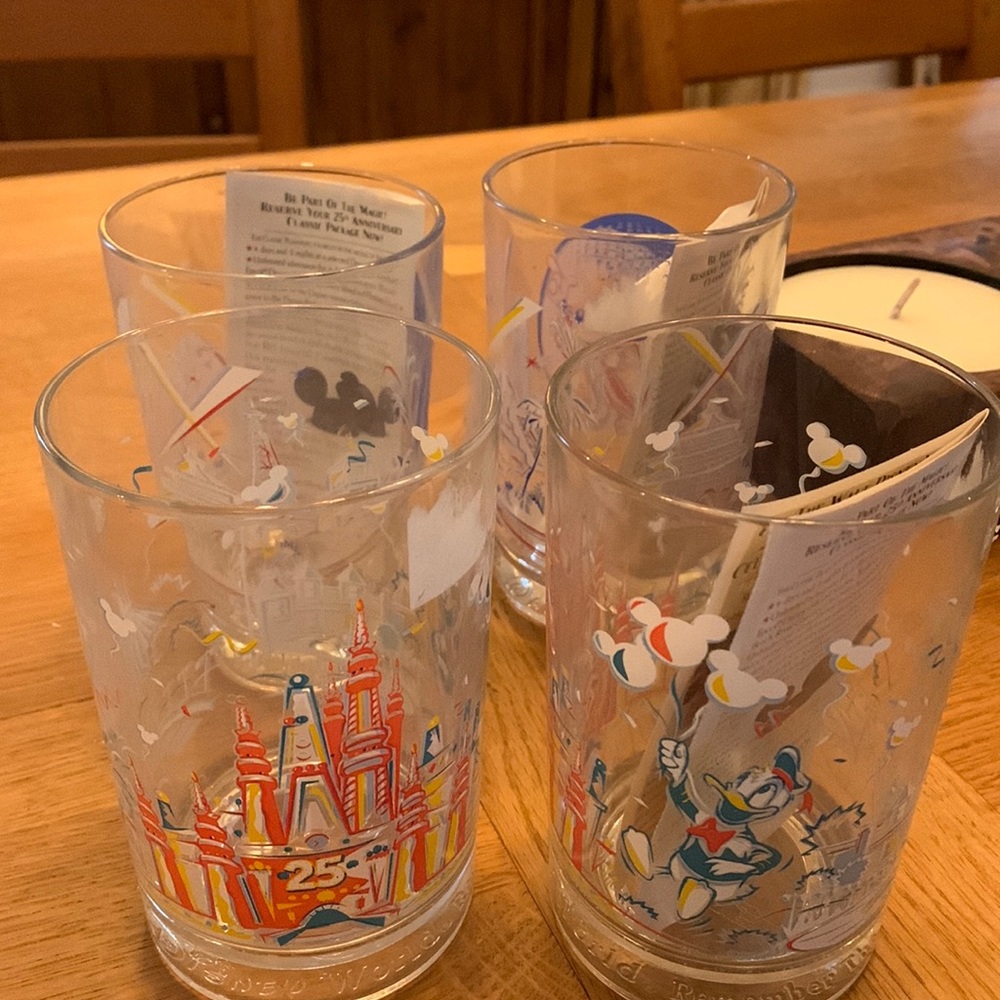 Rare Set of 4 Disney 25th Anniversary Glasses